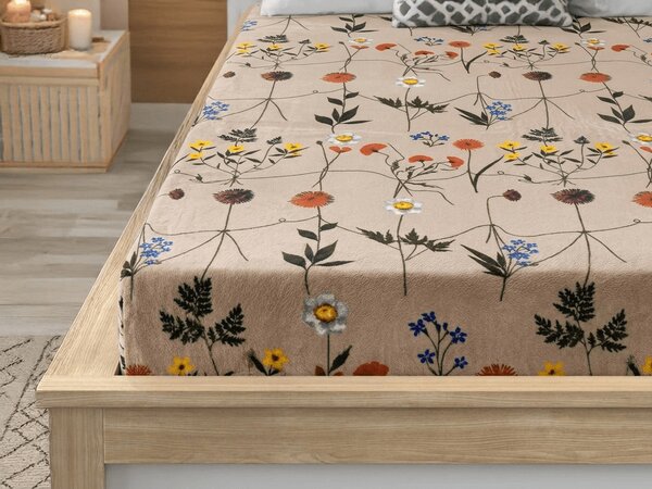 Prześcieradło z mikropluszu HERBAR 90x200 cm beżowe