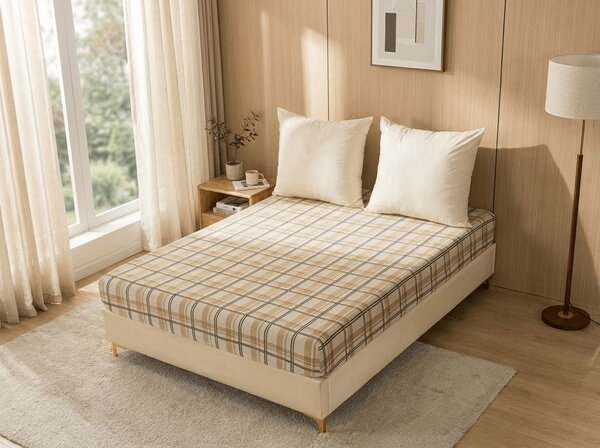 Prześcieradło z mikropluszu PLAID 160x200 cm kremowe