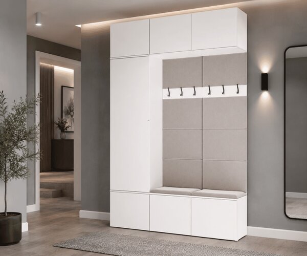 Biała garderoba z szafką na buty 238 cm | Umeblowana.com