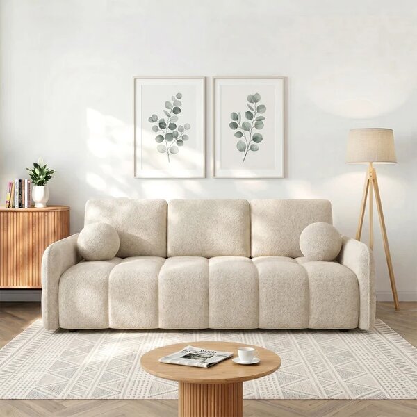 Sofa PURE Rozkładana Dwuosobowa Beżowa Boucle Nowoczesna