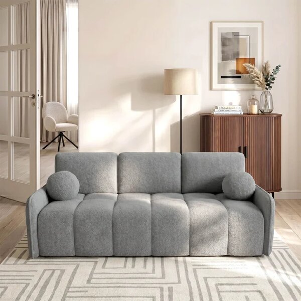 Sofa PURE Rozkładana Dwuosobowa Ciemnoszara Boucle Nowoczesna