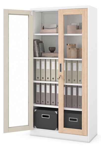 Szafa metalowa z witryną biała / dąb sonoma: Eco Design AMELIA, 900 x 1850 x 400 mm