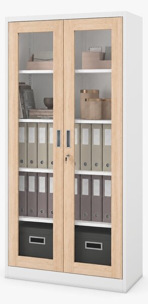 Szafa metalowa z witryną biała / dąb sonoma: Eco Design AMELIA, 900 x 1850 x 400 mm