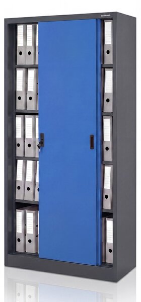 Biurowa szafa metalowa z drzwiami przesuwnymi antracytowo-niebieska: KUBA 900 x 1850 x 400 mm