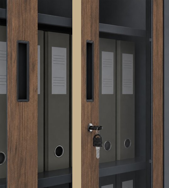 Szafa metalowa z witryną antracytowa / orzech: Eco Design AMELIA, 900 x 1850 x 400 mm