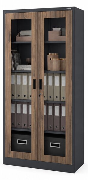 Szafa metalowa z witryną antracytowa / orzech: Eco Design AMELIA, 900 x 1850 x 400 mm