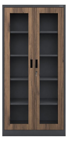 Szafa metalowa z witryną antracytowa / orzech: Eco Design AMELIA, 900 x 1850 x 400 mm