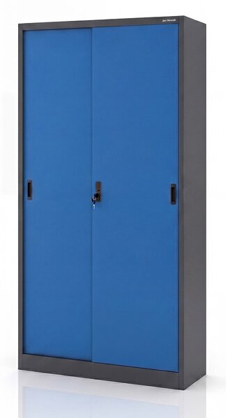 Biurowa szafa metalowa z drzwiami przesuwnymi antracytowo-niebieska: KUBA 900 x 1850 x 400 mm