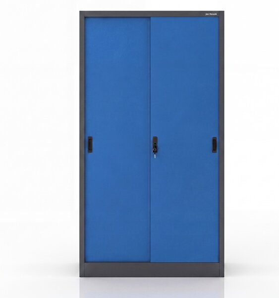 Biurowa szafa metalowa z drzwiami przesuwnymi antracytowo-niebieska: KUBA 900 x 1850 x 400 mm