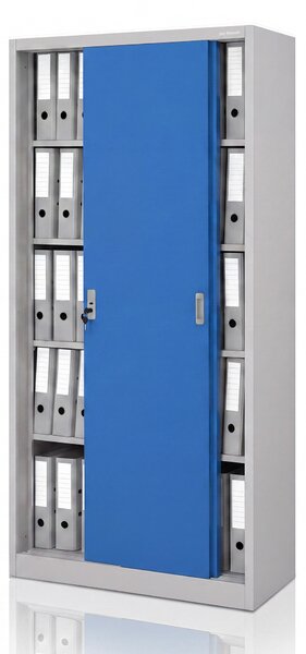 Biurowa szafa metalowa z drzwiami przesuwnymi szaro-niebieska: KUBA 900 x 1850 x 400 mm