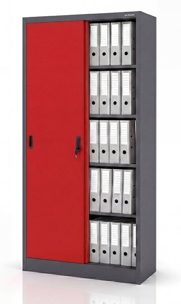 Biurowa szafa metalowa z drzwiami przesuwnymi antracytowo-czerwona: KUBA 900 x 1850 x 400 mm