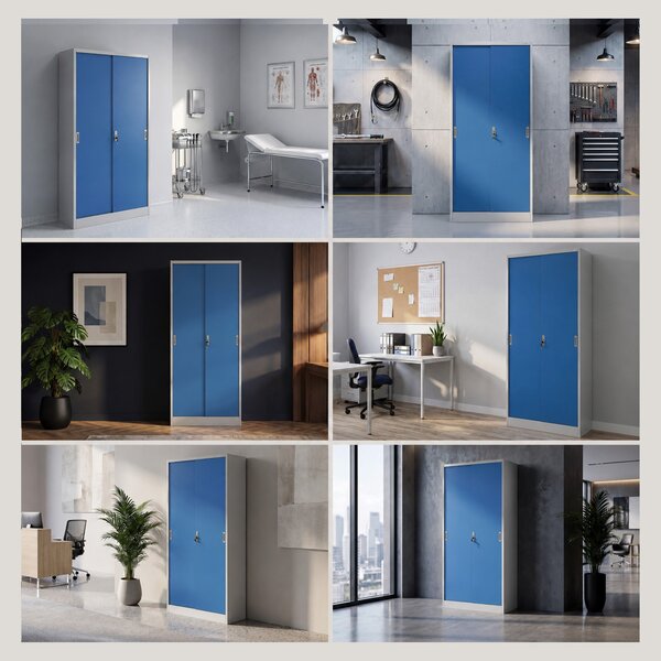 Biurowa szafa metalowa z drzwiami przesuwnymi szaro-niebieska: KUBA 900 x 1850 x 400 mm