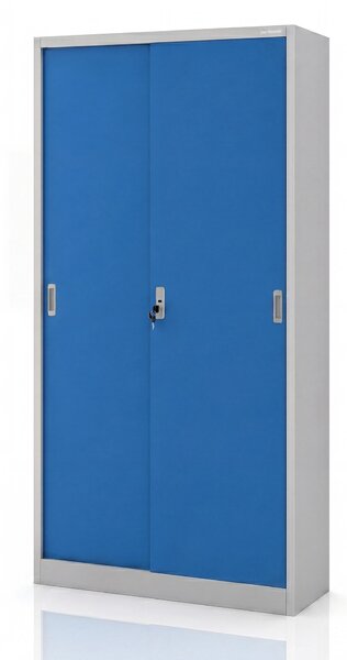 Biurowa szafa metalowa z drzwiami przesuwnymi szaro-niebieska: KUBA 900 x 1850 x 400 mm