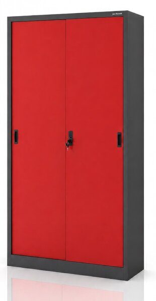 Biurowa szafa metalowa z drzwiami przesuwnymi antracytowo-czerwona: KUBA 900 x 1850 x 400 mm