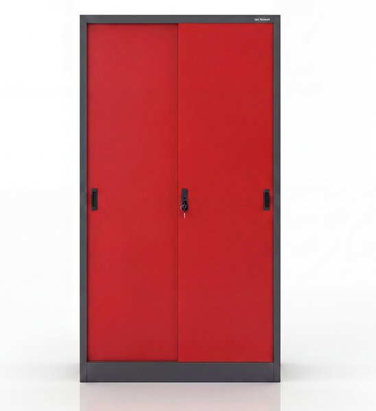 Biurowa szafa metalowa z drzwiami przesuwnymi antracytowo-czerwona: KUBA 900 x 1850 x 400 mm