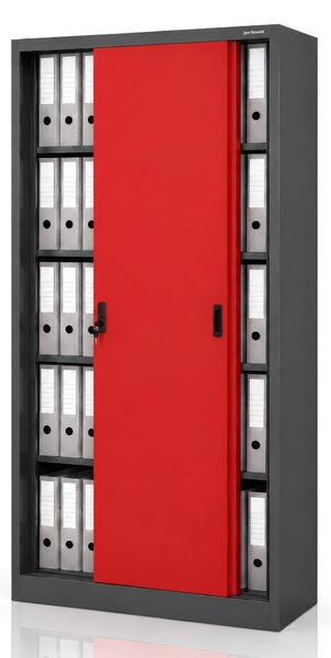 Biurowa szafa metalowa z drzwiami przesuwnymi antracytowo-czerwona: KUBA 900 x 1850 x 400 mm