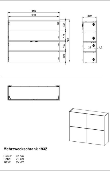 Kremowa szafka z matowym wykończeniem wisząca 97x79x27 cm Binetto – Germania