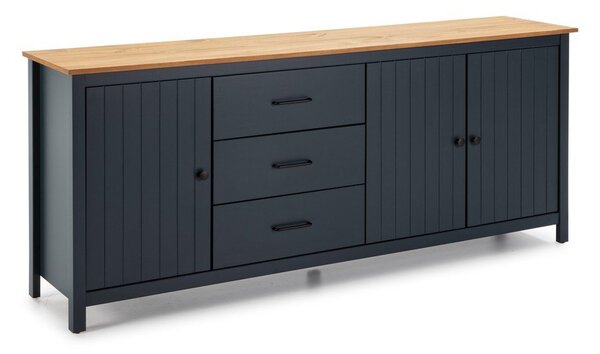Ciemnoniebieska niska komoda z litego drewna sosnowego 190x80 cm Miranda – Marckeric