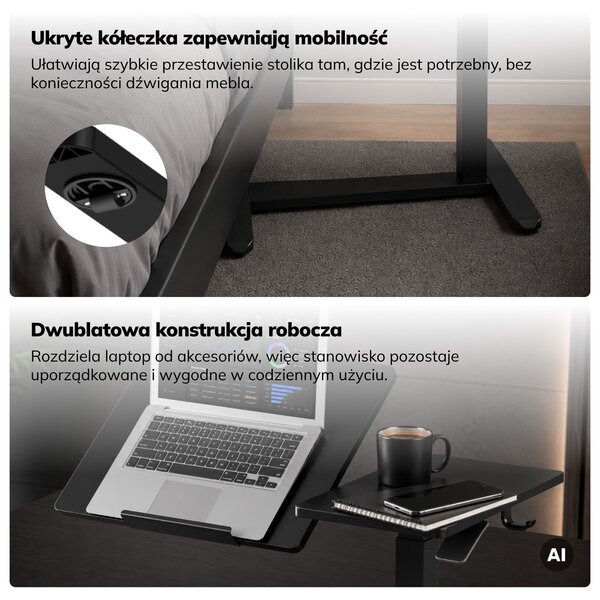 Stolik pod laptopa regulowany, mobilny, wielofunkcyjny, czarny: BILL