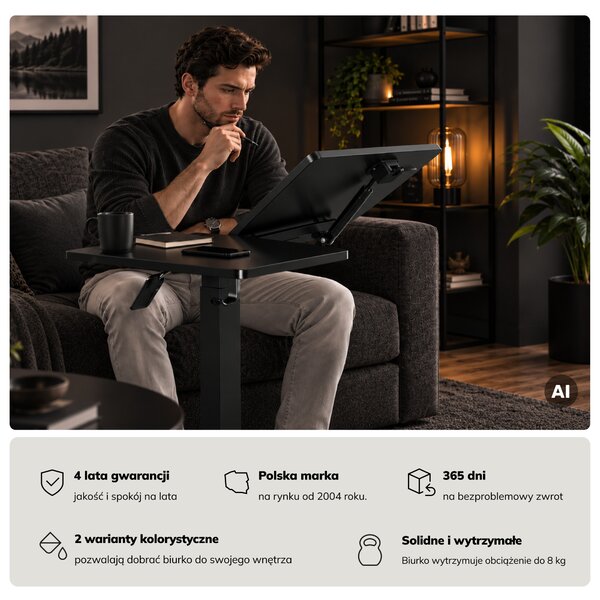 Stolik pod laptopa regulowany, mobilny, wielofunkcyjny, czarny: BILL