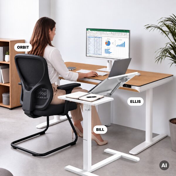 Stolik pod laptopa mobilny, regulowany, wielofunkcyjny, biały: BILL