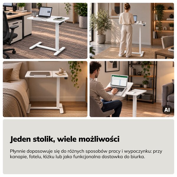 Stolik pod laptopa mobilny, regulowany, wielofunkcyjny, biały: BILL
