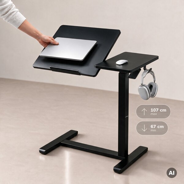 Stolik pod laptopa regulowany, mobilny, wielofunkcyjny, czarny: BILL