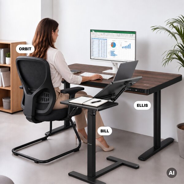 Stolik pod laptopa regulowany, mobilny, wielofunkcyjny, czarny: BILL