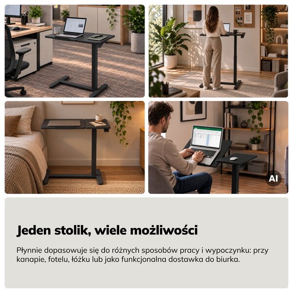 Stolik pod laptopa regulowany, mobilny, wielofunkcyjny, czarny: BILL