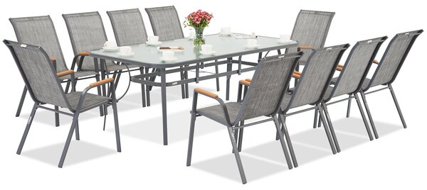 Meble metalowe do ogrodu Modena/Bitonto dla 10 osób z dużym stołem Garden Point szare