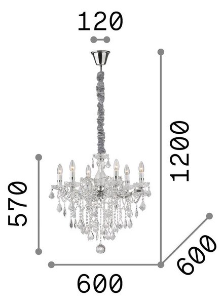IDEAL LUX Żyrandol kryształowy Florian, możliwość ściemniania, chromowy / srebrny, salon / jadalnia, szkło