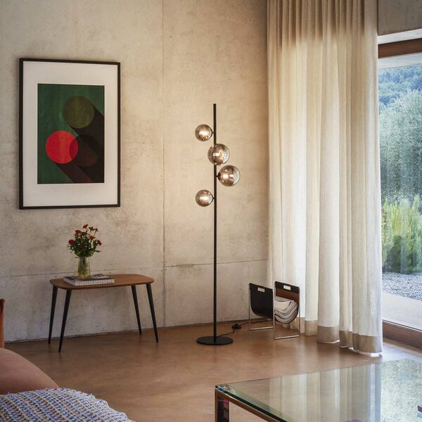 IDEAL LUX Lampa stojąca Perlage, czarny, salon / jadalnia, metal