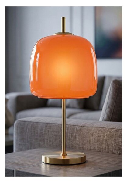 Pomarańczowa/w kolorze złota metalowa lampa stołowa ze szklanym kloszem (wysokość 53 cm) Oldy – Mauro Ferretti
