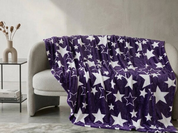 Świąteczny mikropluszowy koc STARS fioletowy Rozmiar: 160 x 200 cm
