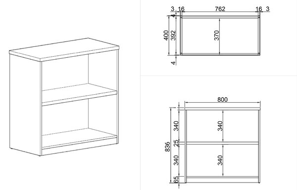 Regał biurowy ARRISTO LUX, 800 x 400 x 836 mm, brzoza
