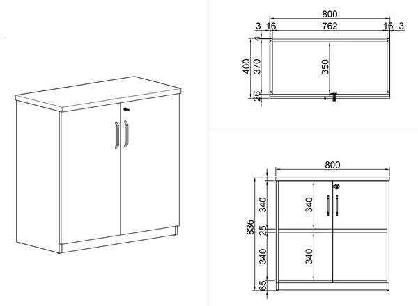 Szafka biurowa ARRISTO LUX, 800 x 400 x 836 mm, orzech