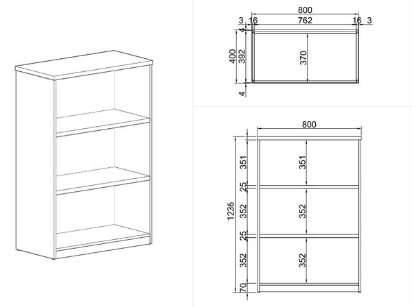 Regał biurowy ARRISTO LUX, 800 x 400 x 1236 mm, brzoza
