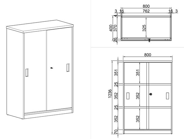 Szafa przesuwna ARRISTO LUX, 800 x 400 x 1236 mm, orzech