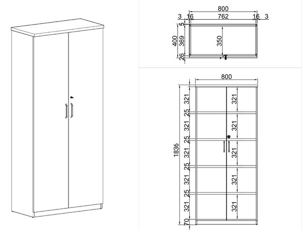 Szafa biurowa ARRISTO LUX, 800 x 400 x 1836 mm, brzoza
