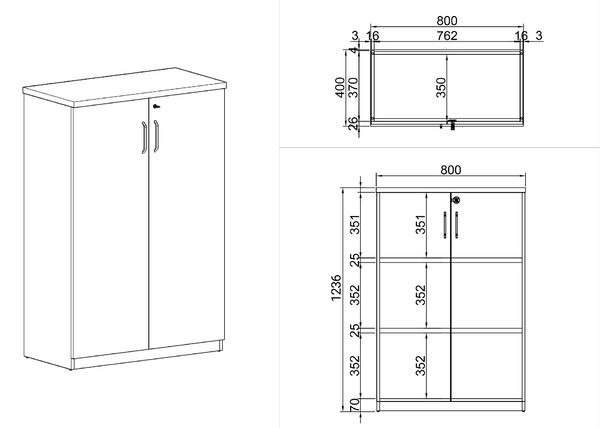 Szafa biurowa ARRISTO LUX, 800 x 400 x 1236 mm, orzech