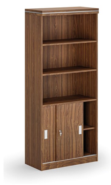 Kombinowana szafa biurowa ARRISTO LUX, drzwi przesuwne, 800 x 400 x 1836 mm, orzech