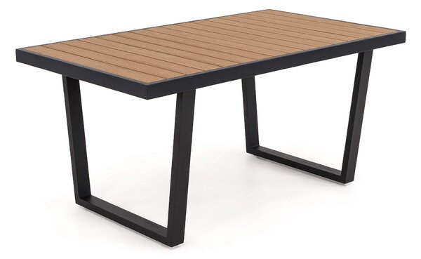 MebleMWM Zestaw mebli ogrodowych z aluminium SYCYLIA DUO | Czarny + imitacja drewna | Szare poduszki
