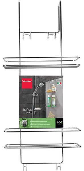 Wisząca stalowa półka łazienkowa w kolorze srebra z połyskiem bez wiercenia Luxy – Metaltex