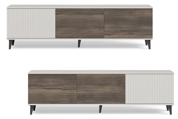 Kompaktowa szafka RTV na nóżkach kaszmir/orzech 150 cm | Umeblowana.com