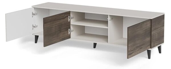 Kompaktowa szafka RTV na nóżkach kaszmir/orzech 150 cm | Umeblowana.com