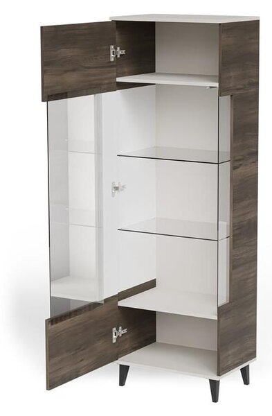 Przeszklona witryna z półkami kaszmir/orzech 182 cm | Umeblowana.com