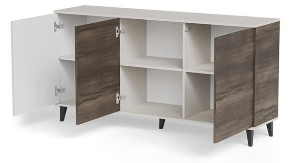 Elegancka duża komoda z półkami kaszmir/orzech | Umeblowana.com