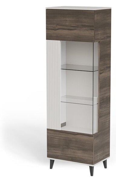 Przeszklona witryna z półkami kaszmir/orzech 182 cm | Umeblowana.com