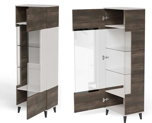 Przeszklona witryna z półkami kaszmir/orzech 182 cm | Umeblowana.com