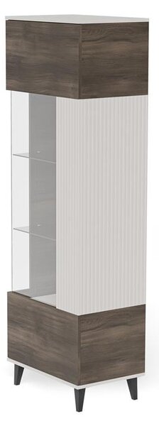 Przeszklona witryna z półkami kaszmir/orzech 182 cm | Umeblowana.com